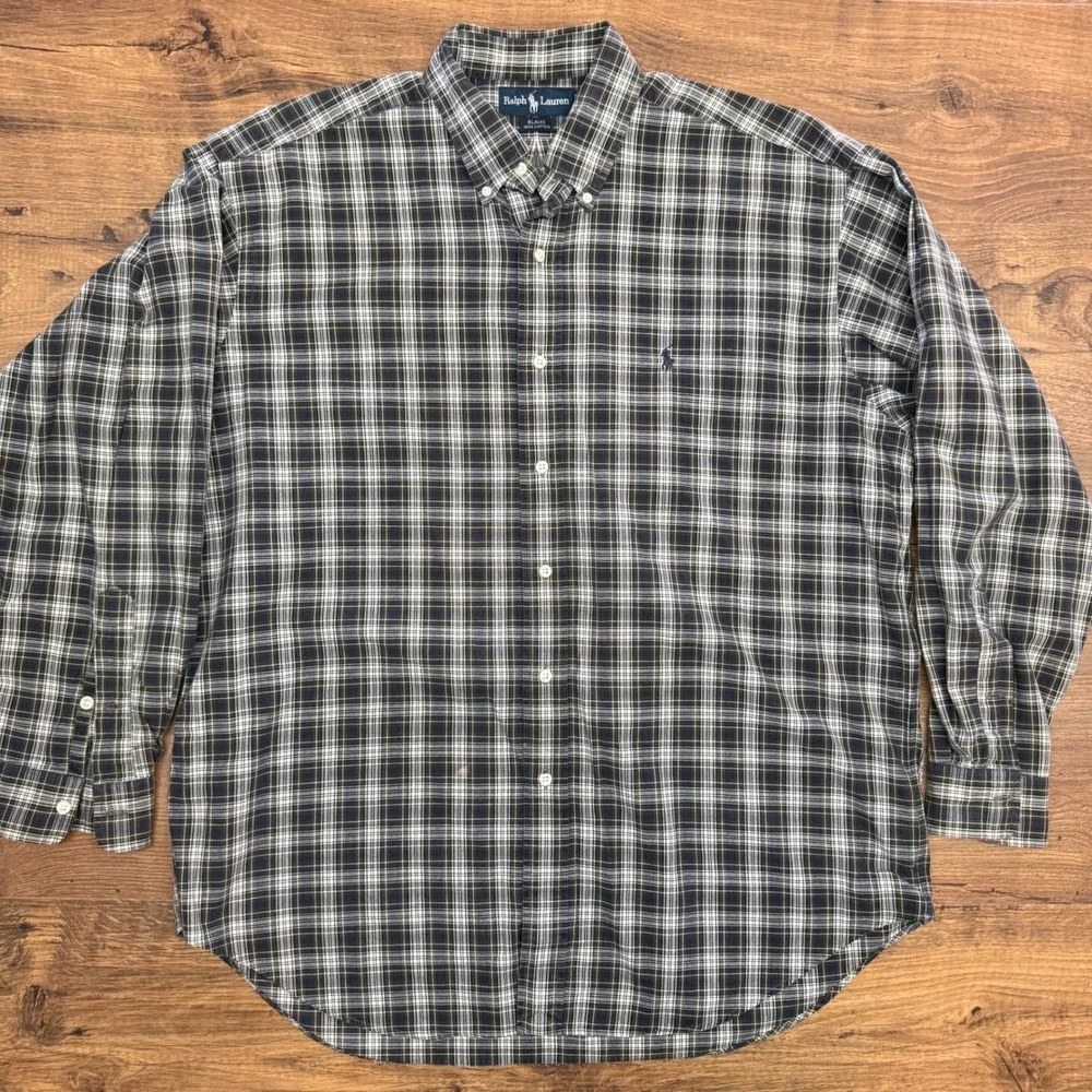 Polo Ralph Lauren Blake Men L Button Up Green Plaid Shirt Equestrian Preppy READ